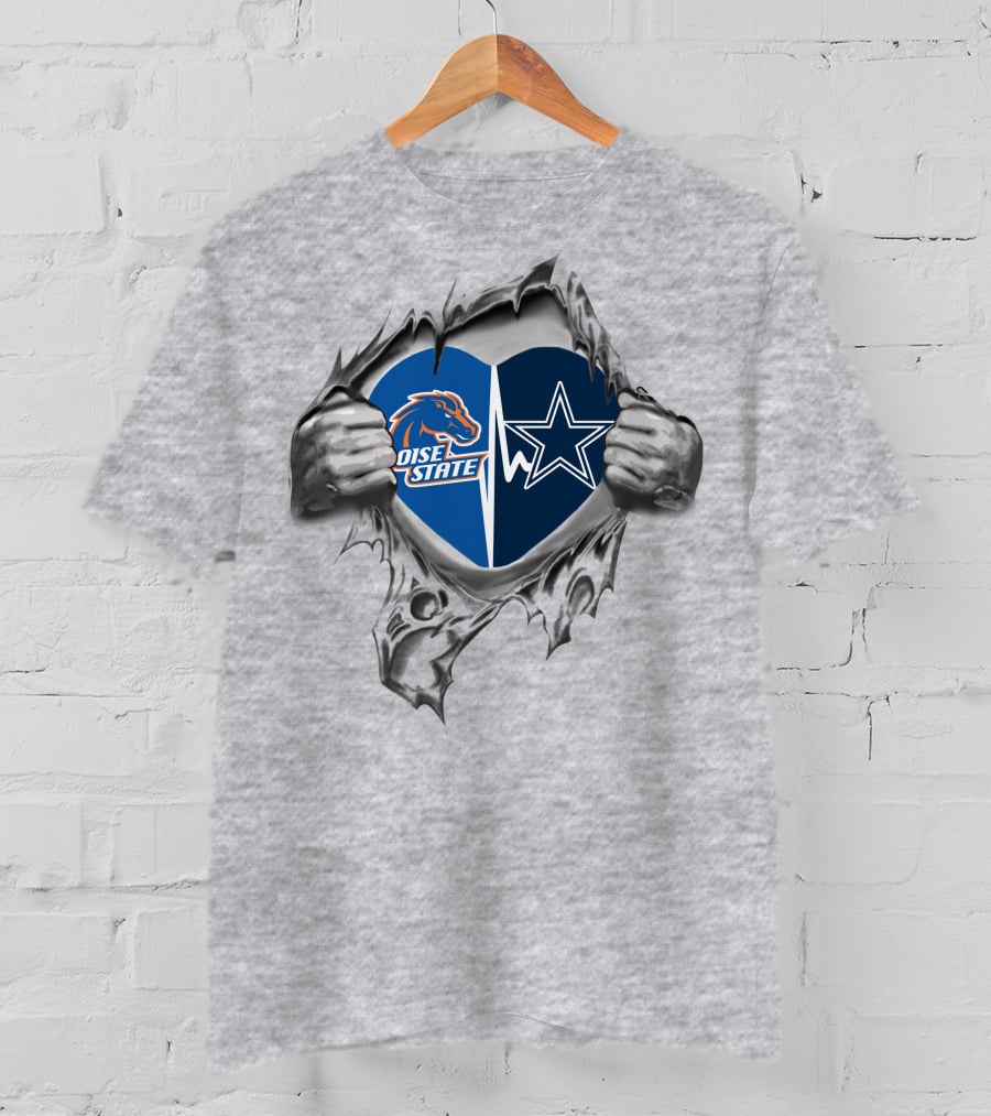 Boise State Broncos Dallas Cowboys Heart Torn Reveal T-Shirt
