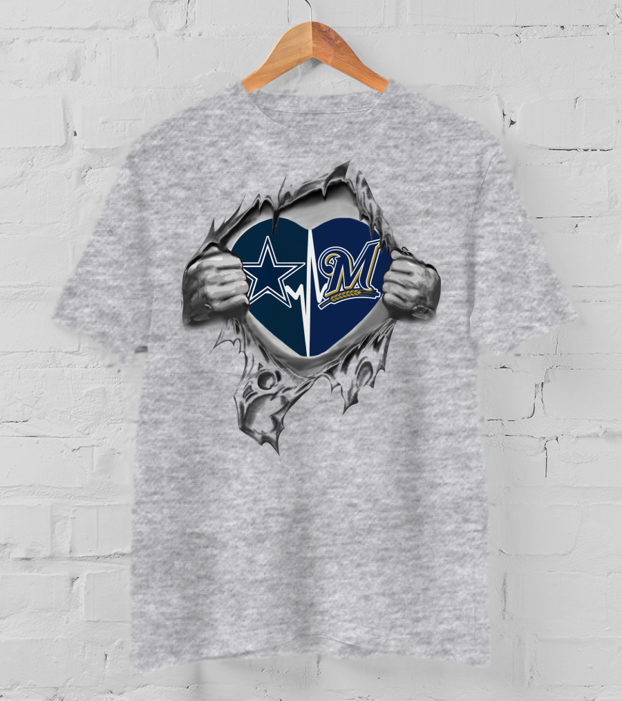 Cowboys Brewers Heart With Split Star And M T-Shirt