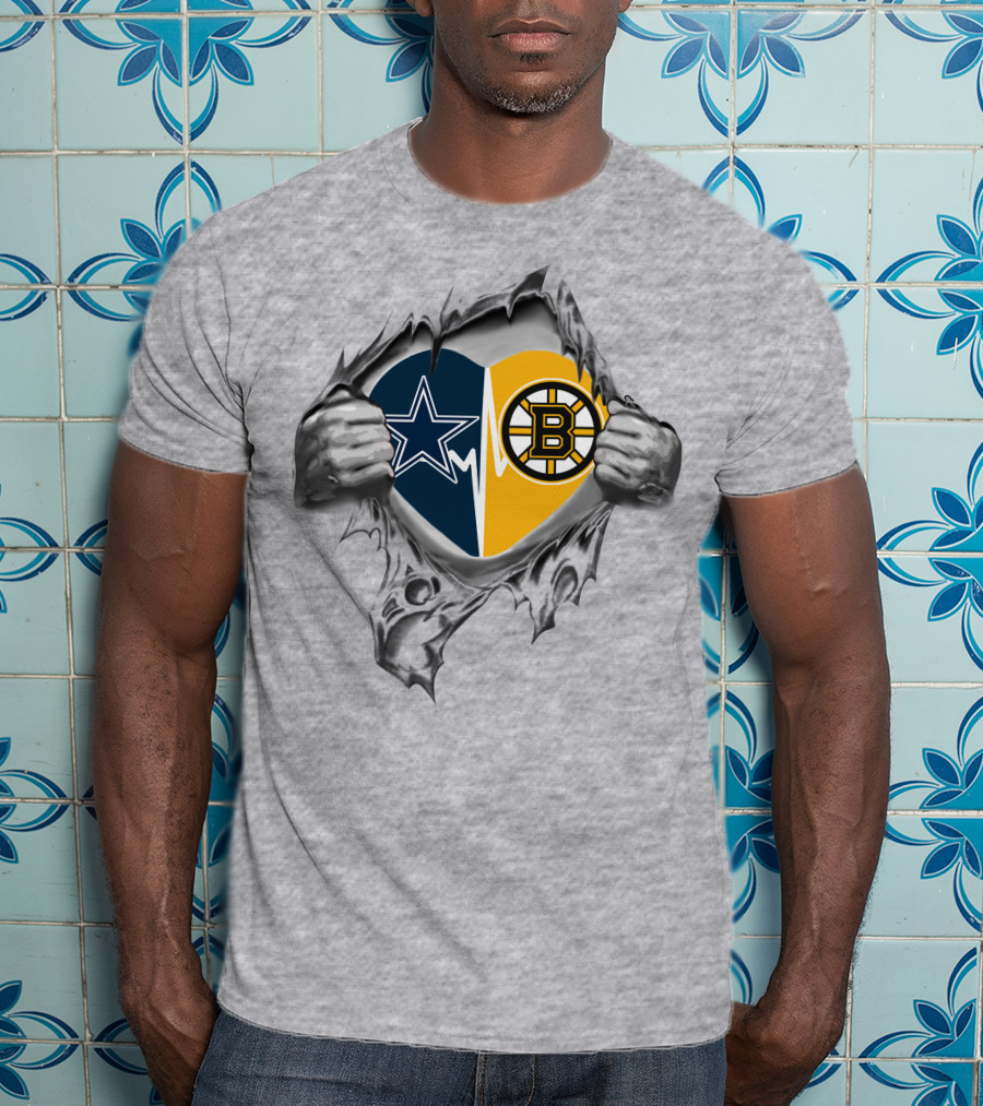 Cowboys Bruins Heart With Star And B Logo In Torn T-Shirt