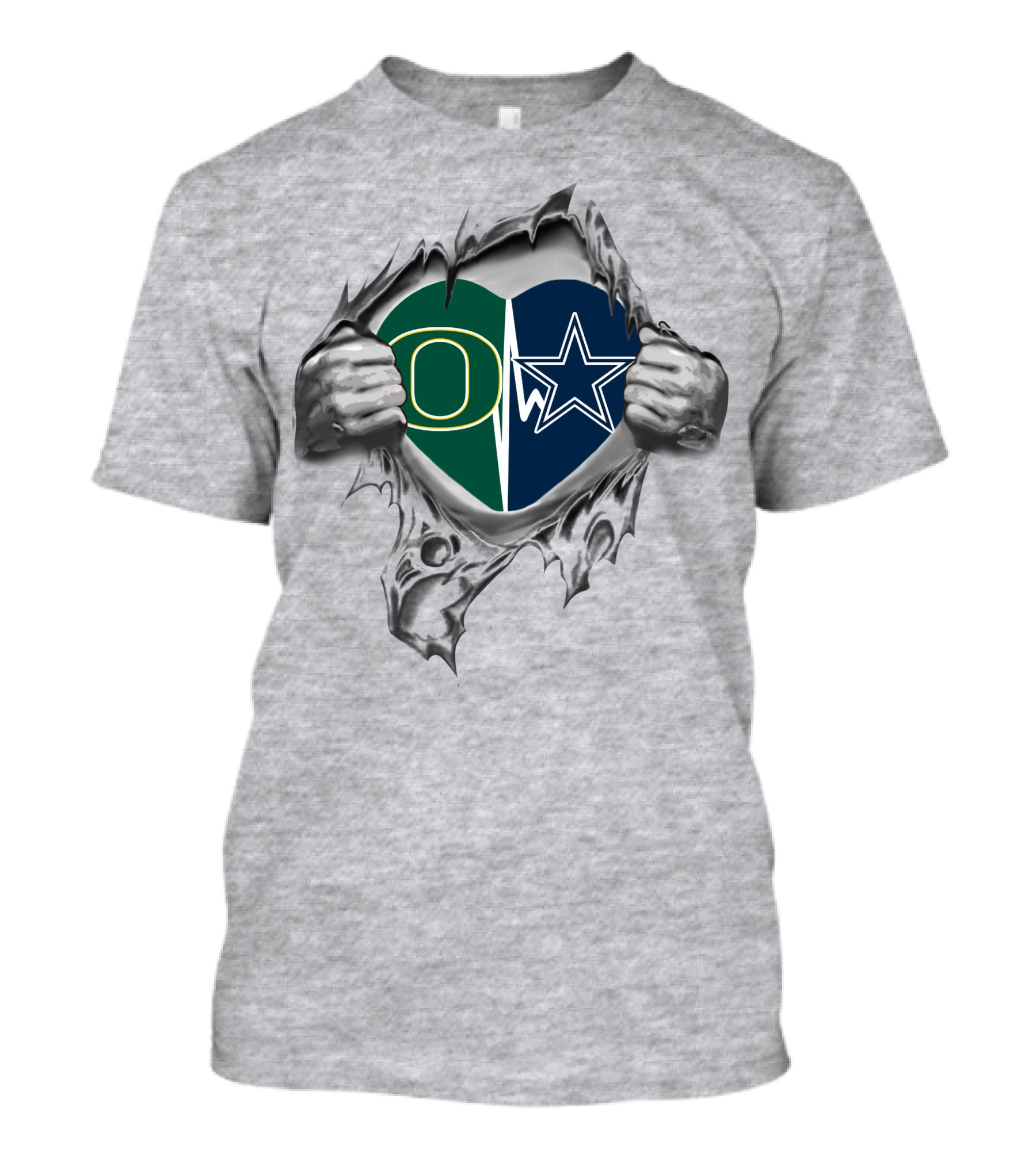 Oregon Ducks And Dallas Cowboys Heart Logo Fusion T-Shirt
