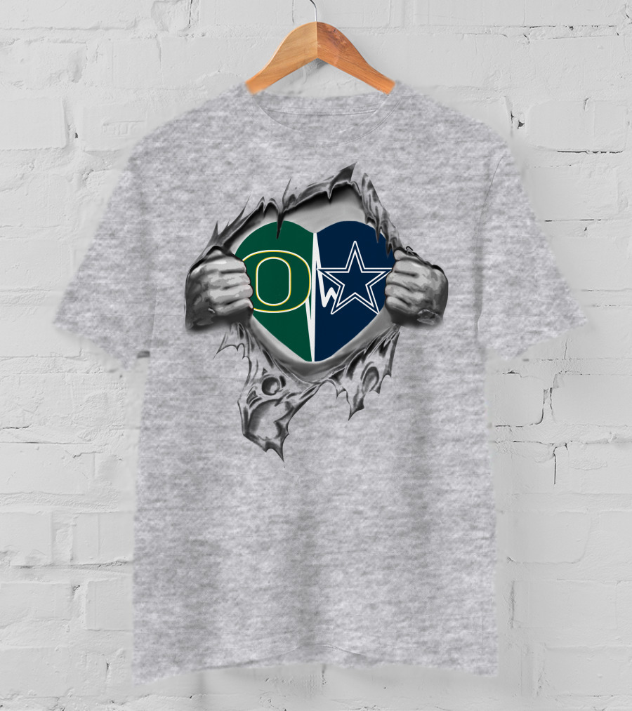 Oregon Ducks And Dallas Cowboys Heart Logo Fusion T-Shirt
