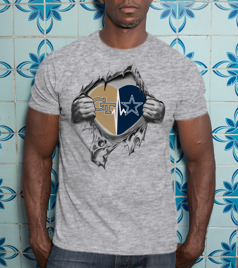 Cowboys GT Heart Logo With Georgia Tech And Cowboys Symbols T-Shirt