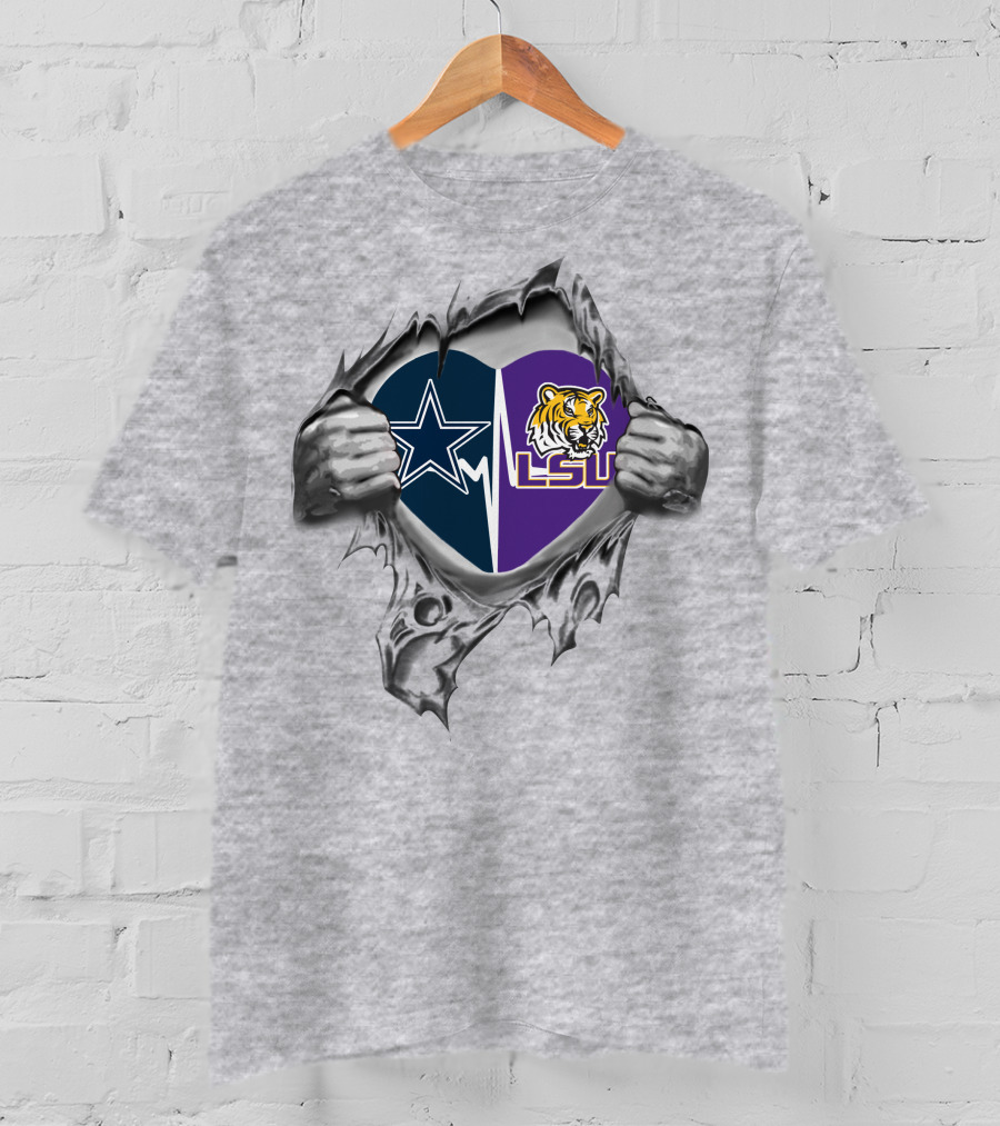 Cowboys Star Lsu Tiger Heart Combination T-Shirt
