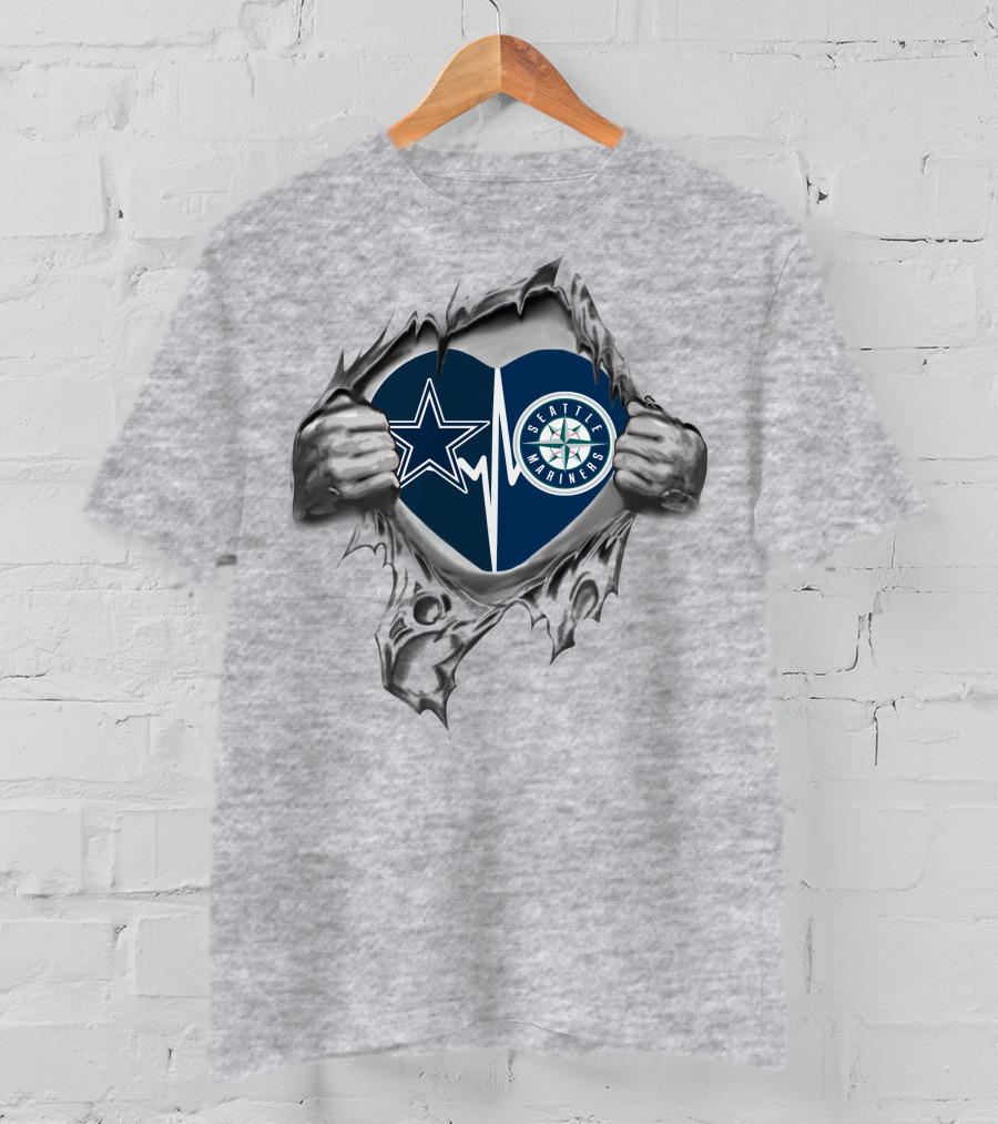 Dallas Cowboys Seattle Mariners Heartbeat Loyalty T-Shirt