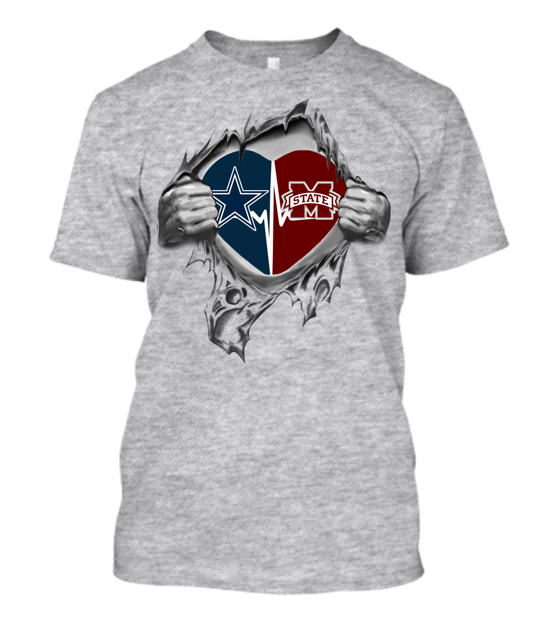 Cowboys Mississippi State Heart Star Ms State Logos In Tattered Tear T-Shirt