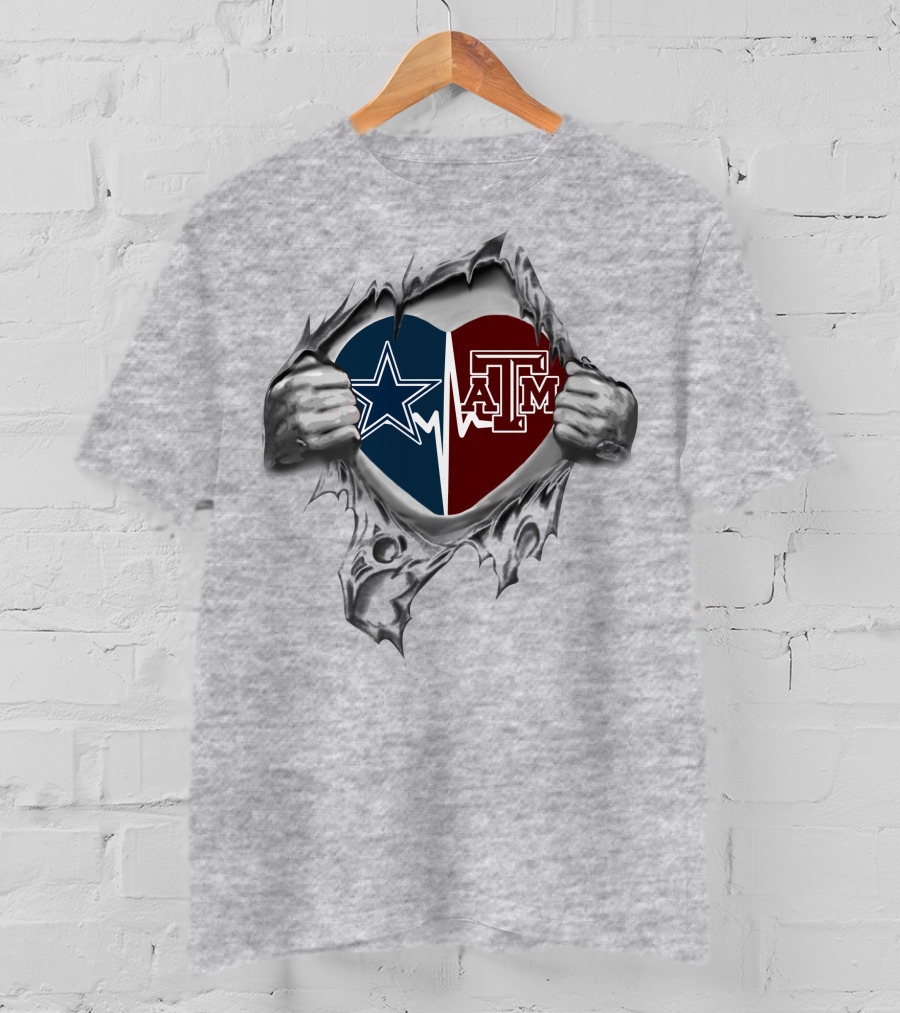 Dallas Cowboys Texas A&M Aggies Heart Logo Fusion T-Shirt
