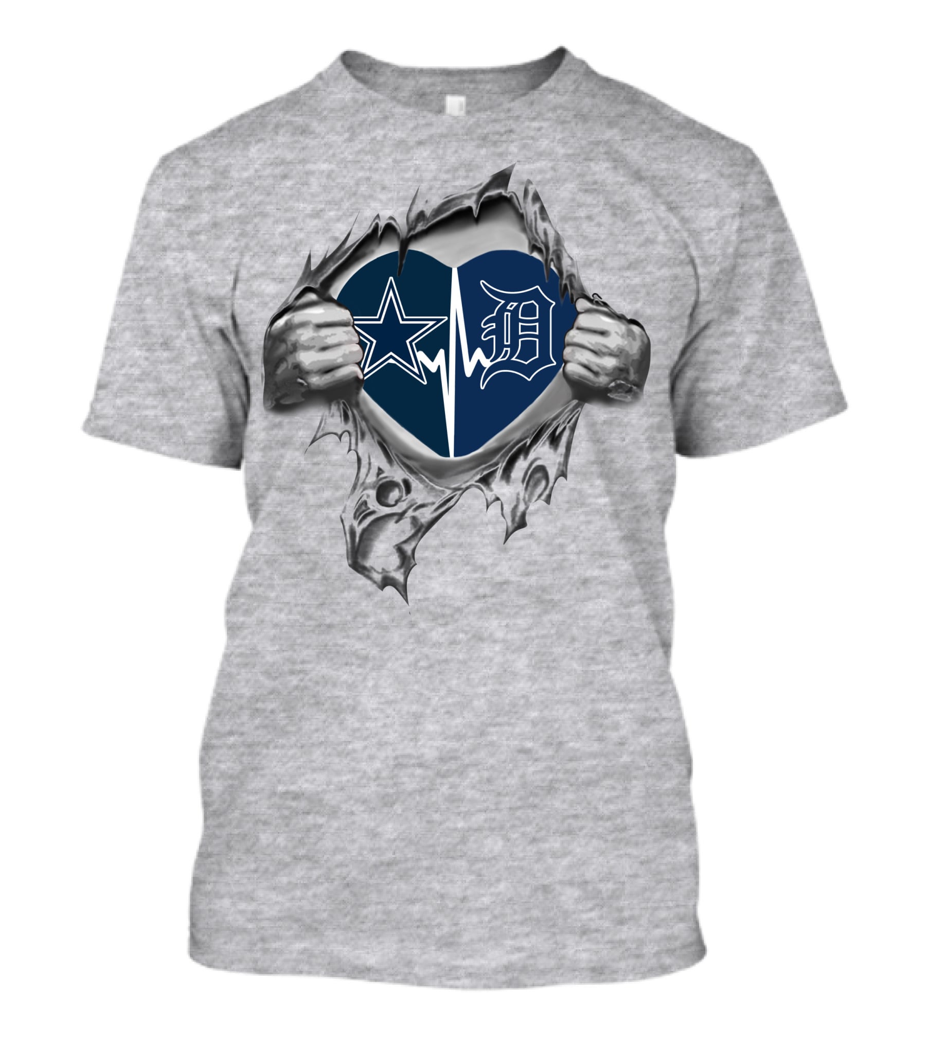 Cowboys Tigers Heartbeat Dallas Detroit Passion Star Old English D T-Shirt