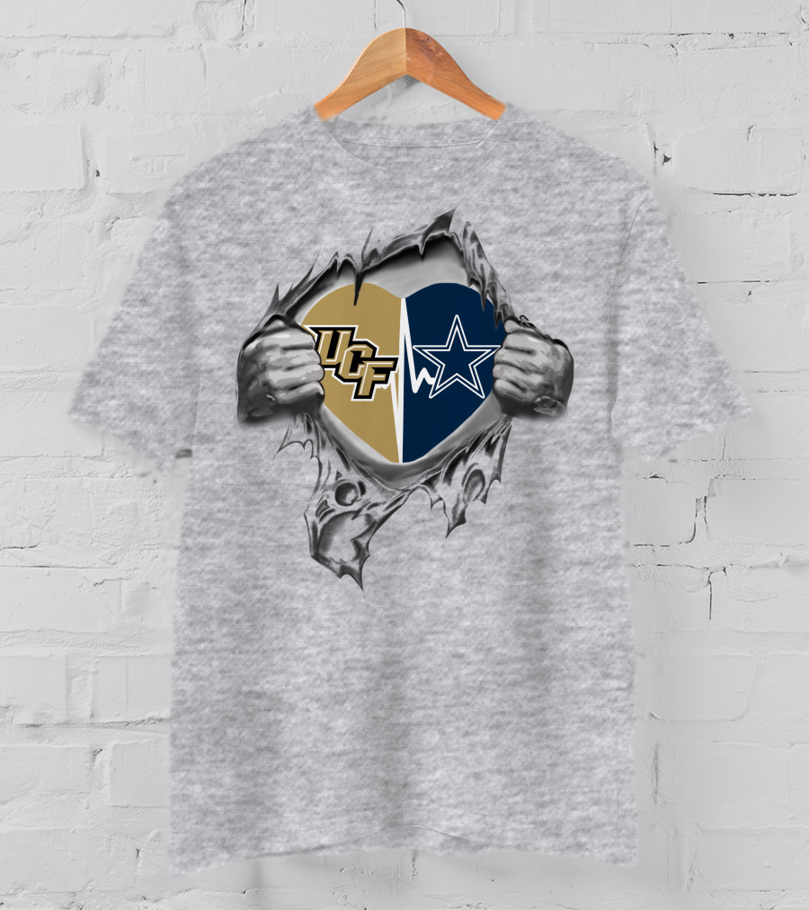 Cowboys UCF Heart Graphic With Torn Hands T-Shirt