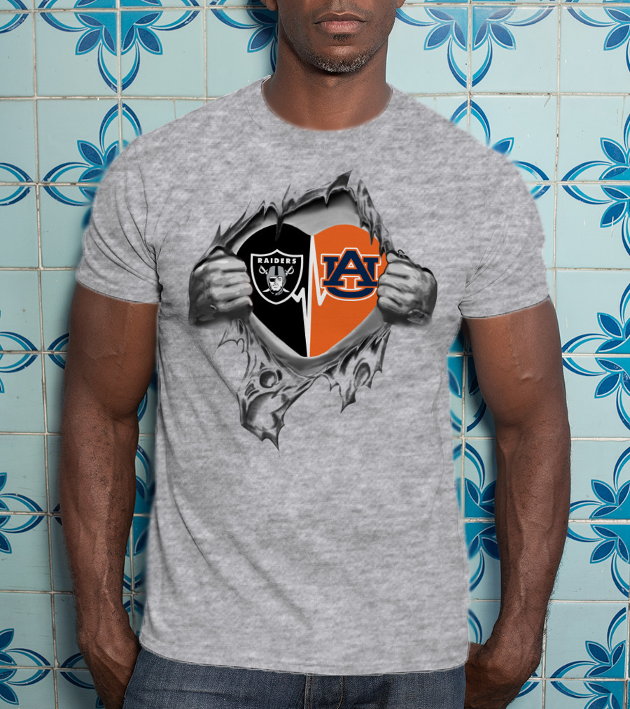 Raiders Auburn It's In My Heart Split Heart T-Shirt