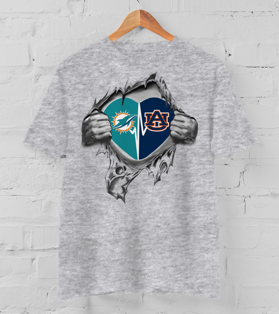Auburn Heart Dolphins Miami Its In My Heart Auburn T-Shirt