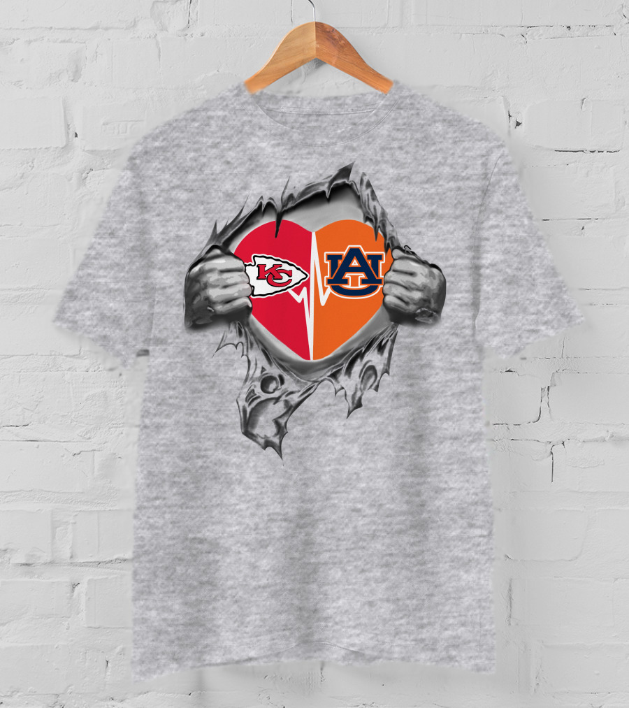 Kansas City Chiefs Auburn Tigers Heart Ripped Design Chiefs Its In My Heart T-Shirt