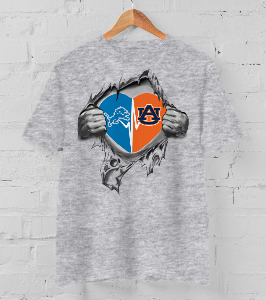 23 Front Lions Auburn It's In My Heart Lions Dual Logo Heart T-Shirt