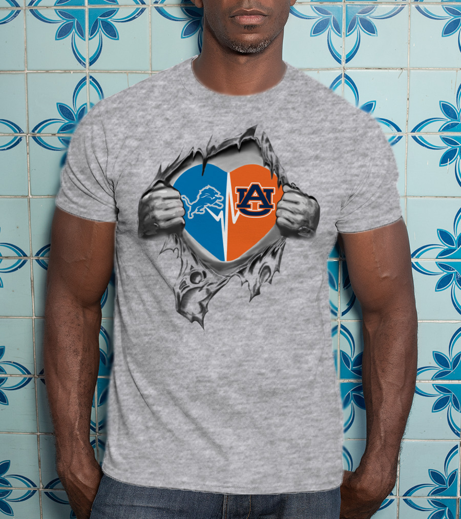 23 Front Lions Auburn It's In My Heart Lions Dual Logo Heart T-Shirt
