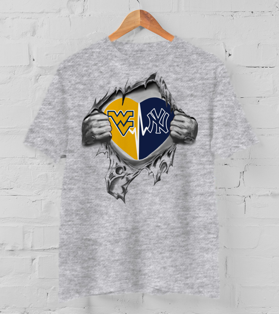 Yankees West Virginia Mountaineers Heart Logo Fusion T-Shirt