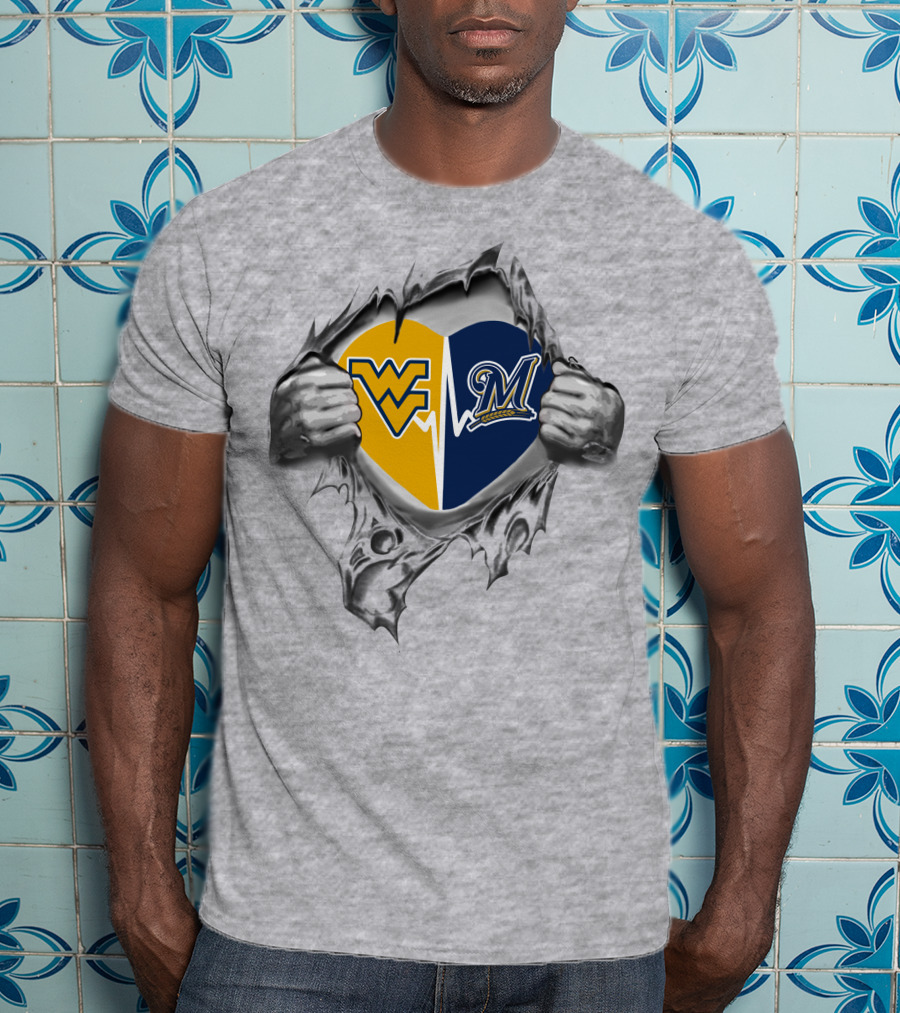 West Virginia Mountaineers Milwaukee Brewers Heart Inside Torn T-Shirt