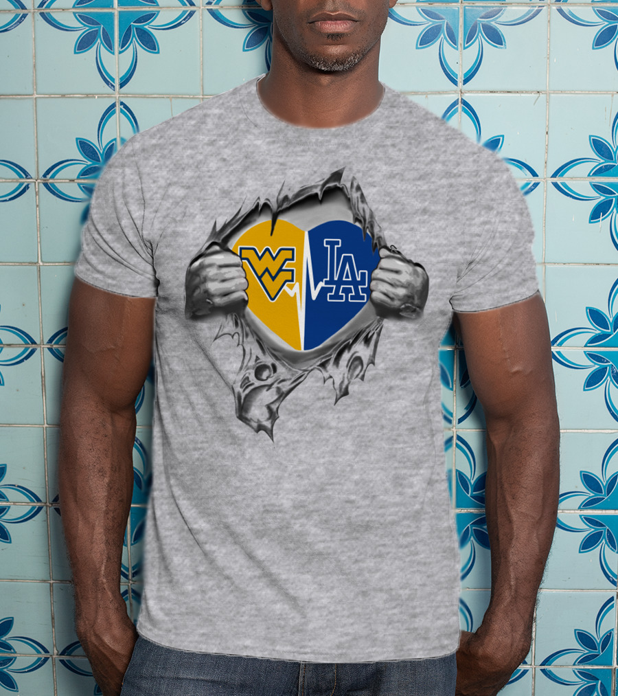 West Virginia Mountaineers La Dodgers Heart Logo Combination T-Shirt