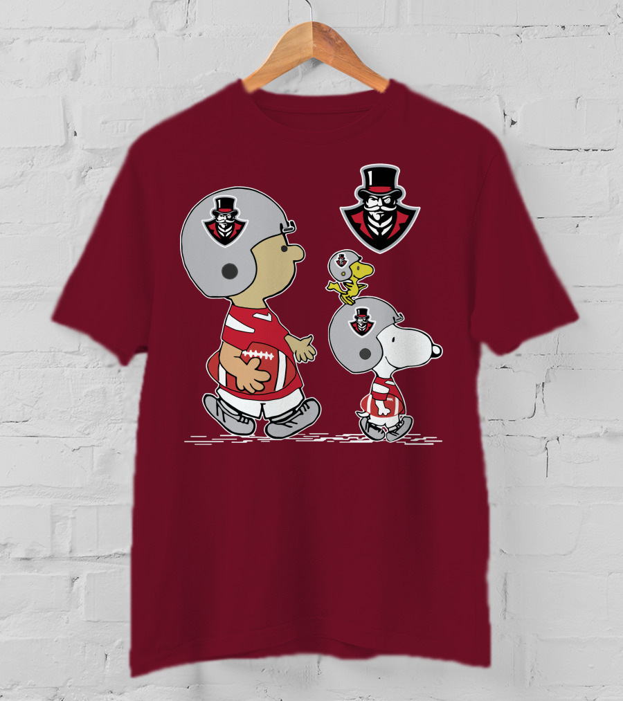 Austin Peay Governor Mascot With Snoopy And Woodstock Football Helmets T-Shirt