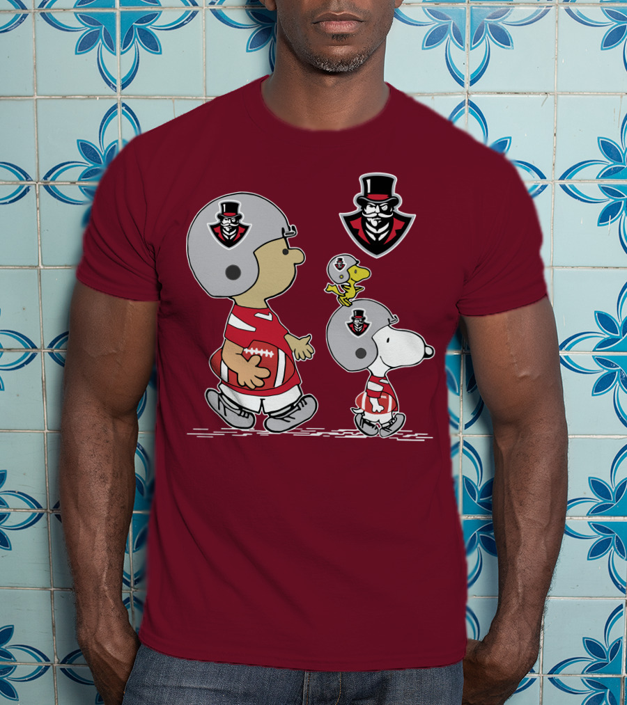 Austin Peay Governor Mascot With Snoopy And Woodstock Football Helmets T-Shirt