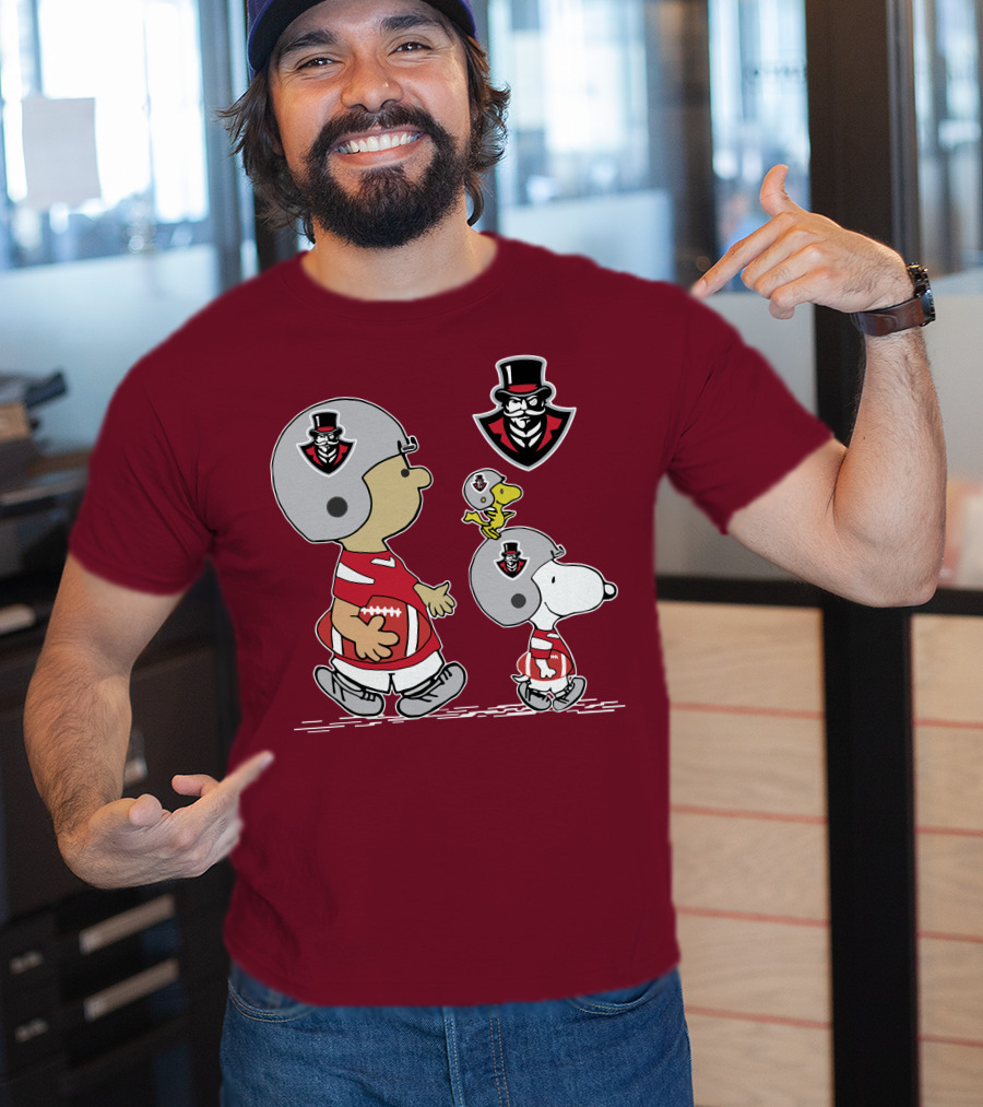 Austin Peay Governor Mascot With Snoopy And Woodstock Football Helmets T-Shirt