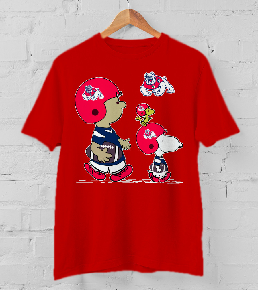 Fresno State Snoopy And Woodstock Football Bulldogs Kids T-Shirt