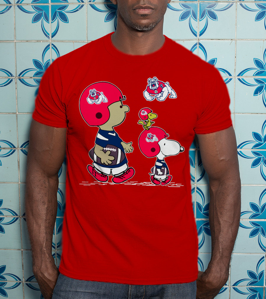 Fresno State Snoopy And Woodstock Football Bulldogs Kids T-Shirt