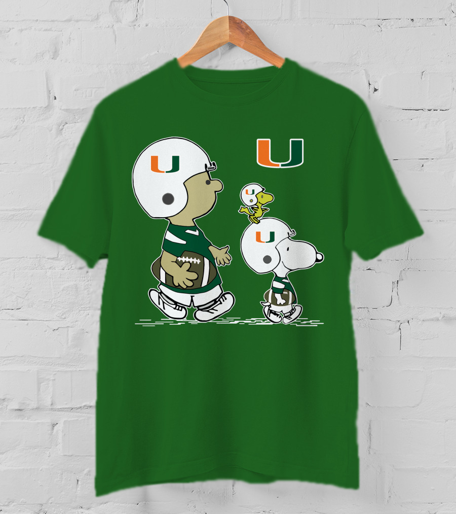 Miami Hurricanes Snoopy And Woodstock Football Helmets Peanuts Comic T-Shirt