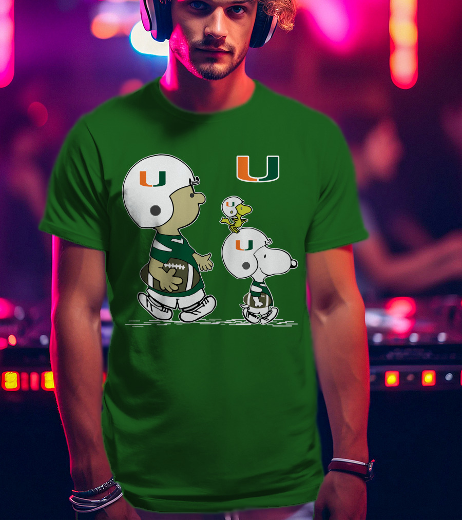 Miami Hurricanes Snoopy And Woodstock Football Helmets Peanuts Comic T-Shirt