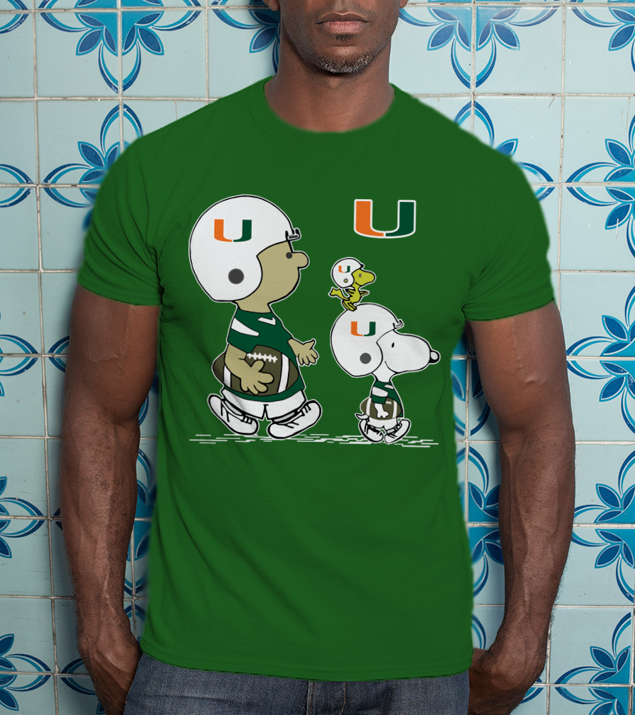 Miami Hurricanes Snoopy And Woodstock Football Helmets Peanuts Comic T-Shirt