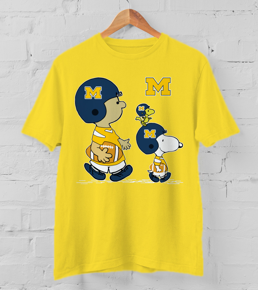 Michigan Wolverines Snoopy Woodstock Football Fan Team Spirit Peanuts Style T-Shirt