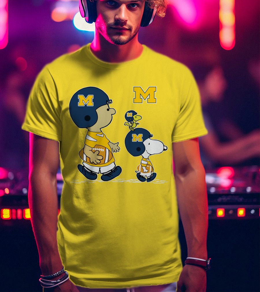 Michigan Wolverines Snoopy Woodstock Football Fan Team Spirit Peanuts Style T-Shirt