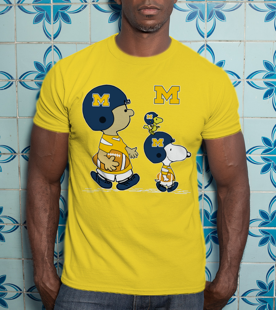 Michigan Wolverines Snoopy Woodstock Football Fan Team Spirit Peanuts Style T-Shirt
