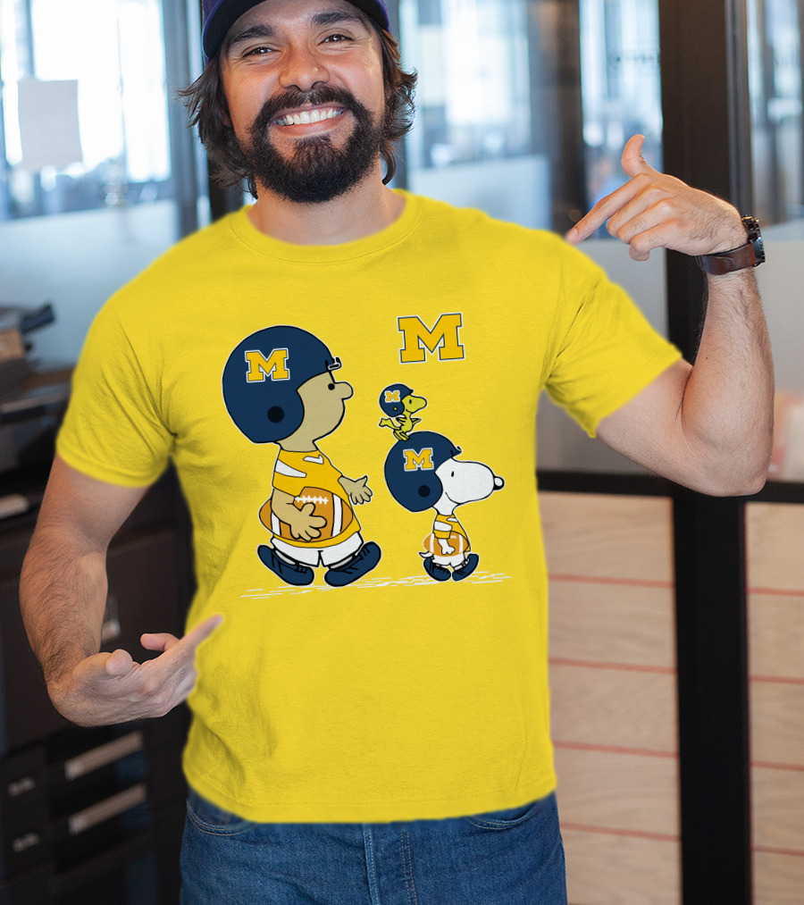 Michigan Wolverines Snoopy Woodstock Football Fan Team Spirit Peanuts Style T-Shirt