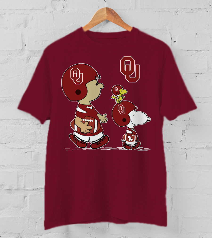 Oklahoma Sooners Snoopy Woodstock Football Ou Team Spirit Peanuts Characters T-Shirt