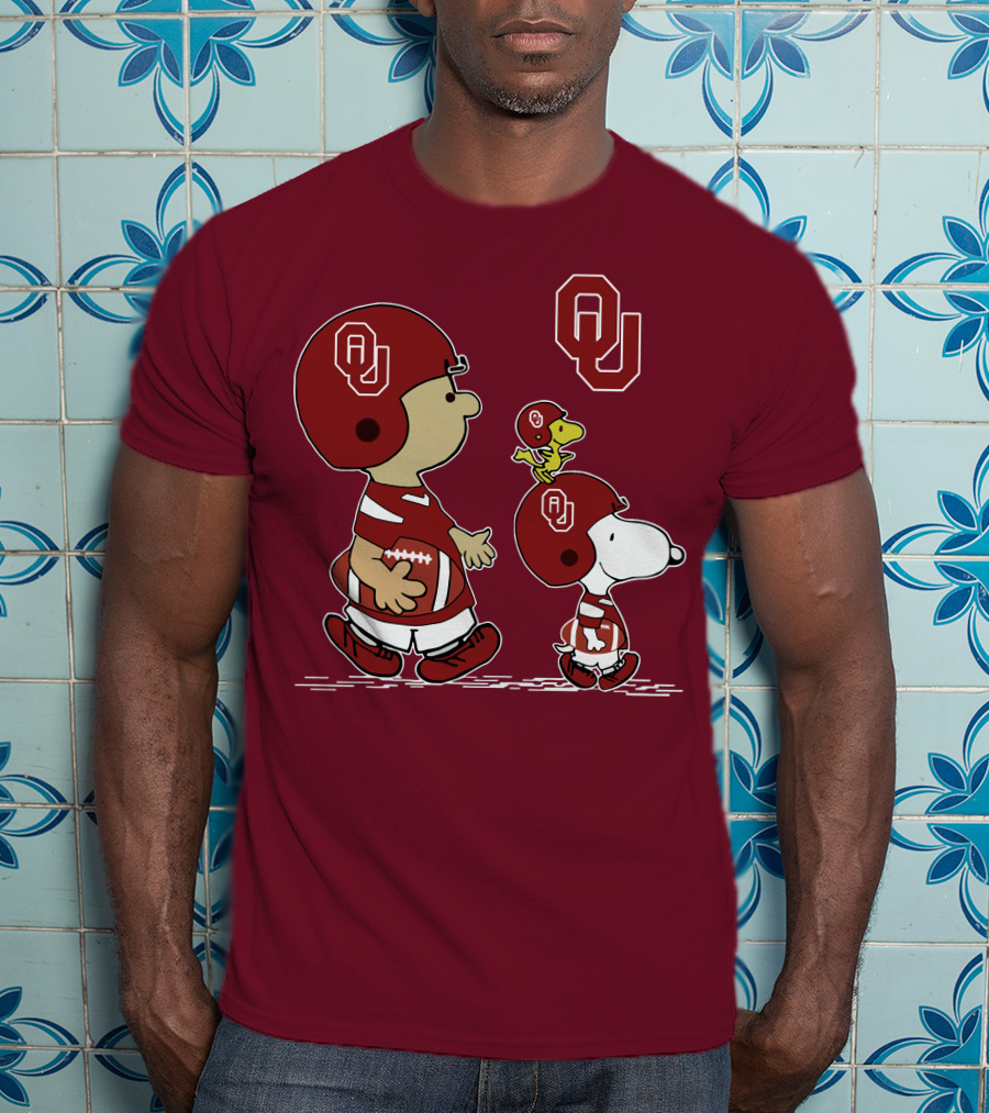 Oklahoma Sooners Snoopy Woodstock Football Ou Team Spirit Peanuts Characters T-Shirt