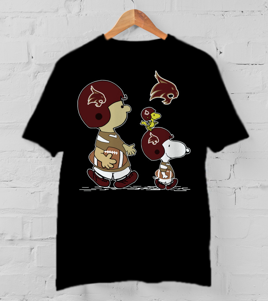 Texas State University Bobcats Snoopy And Woodstock Football T-Shirt
