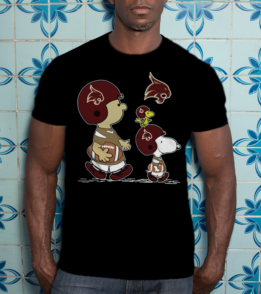 Texas State University Bobcats Snoopy And Woodstock Football T-Shirt