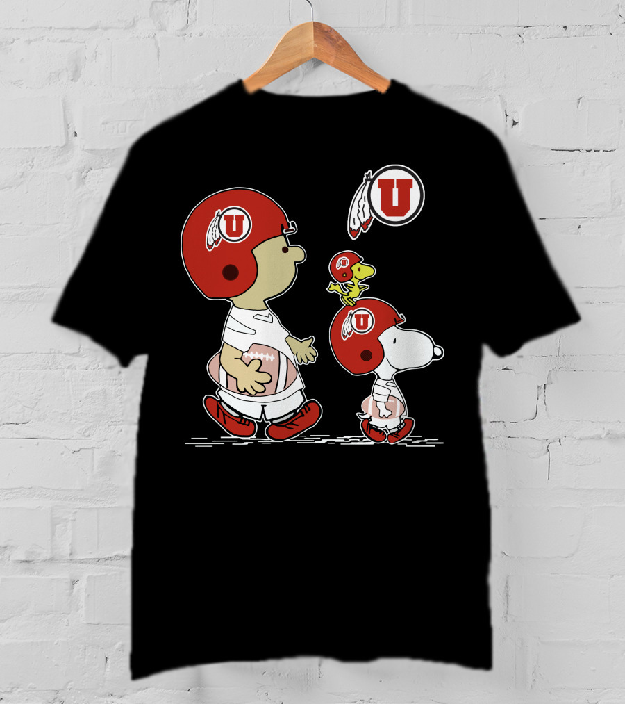 Utah Utes Snoopy And Woodstock Football Helmets T-Shirt