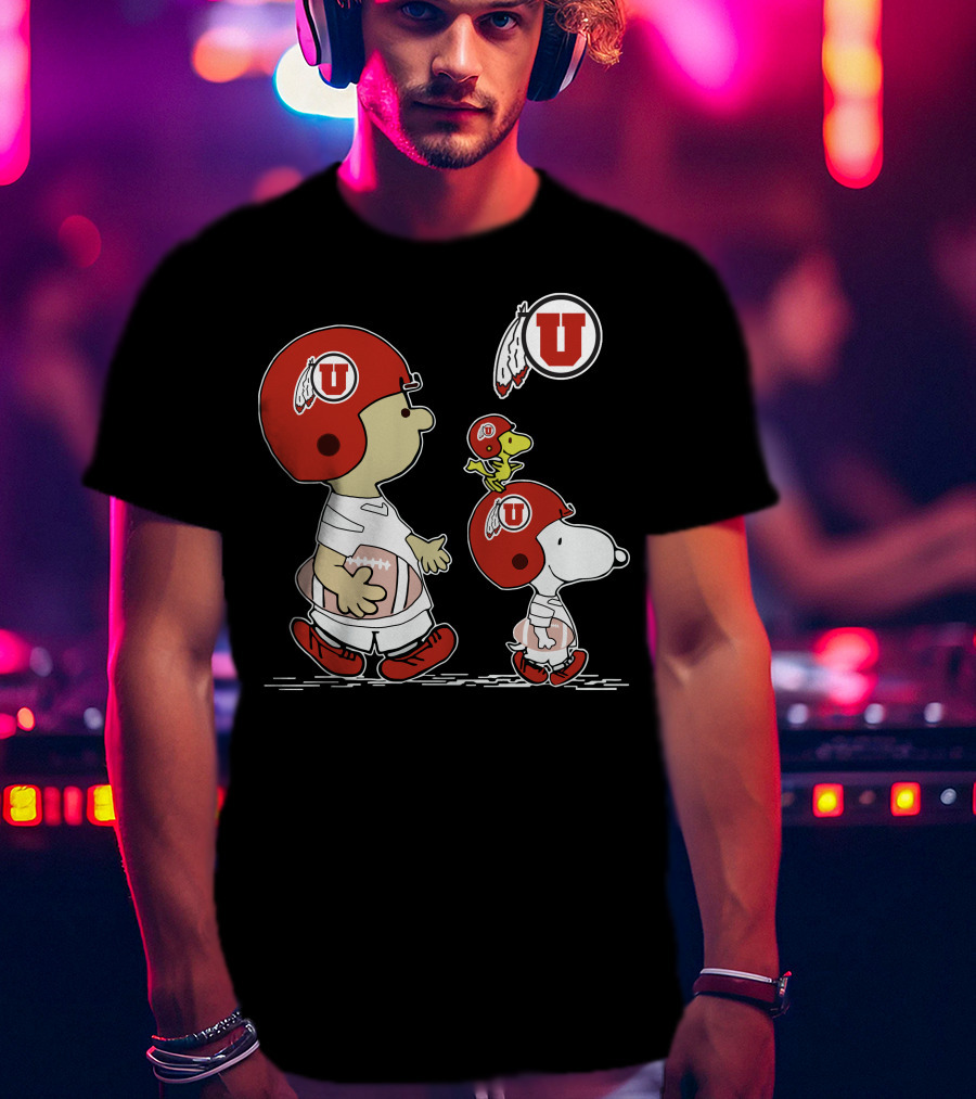 Utah Utes Snoopy And Woodstock Football Helmets T-Shirt