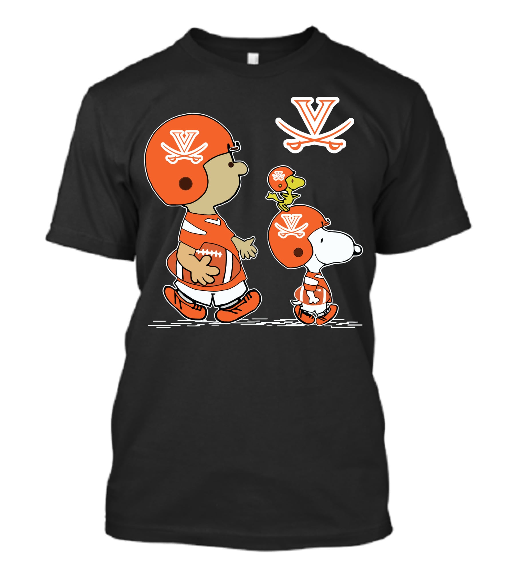 Virginia Cavaliers Peanuts Football Helmet Snoopy Woodstock T-Shirt