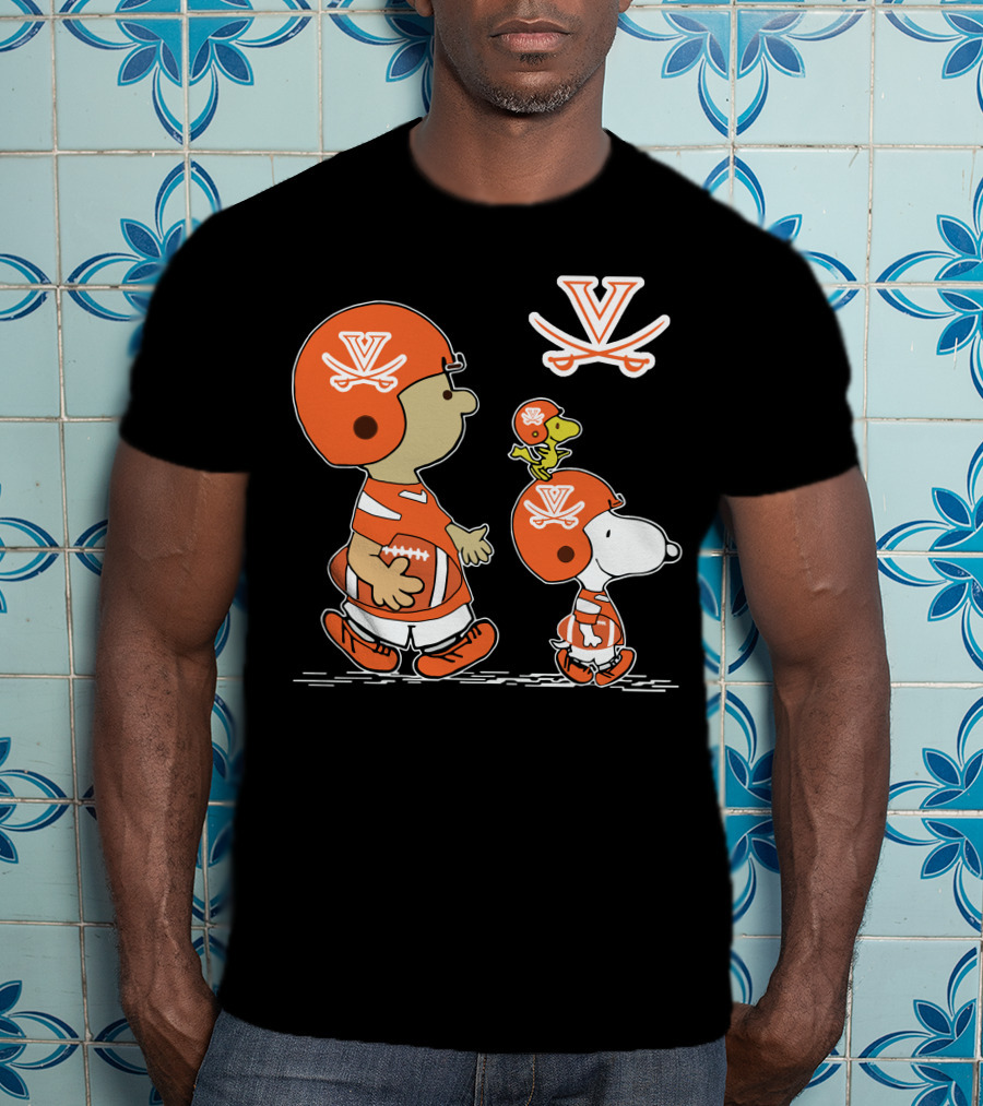 Virginia Cavaliers Peanuts Football Helmet Snoopy Woodstock T-Shirt