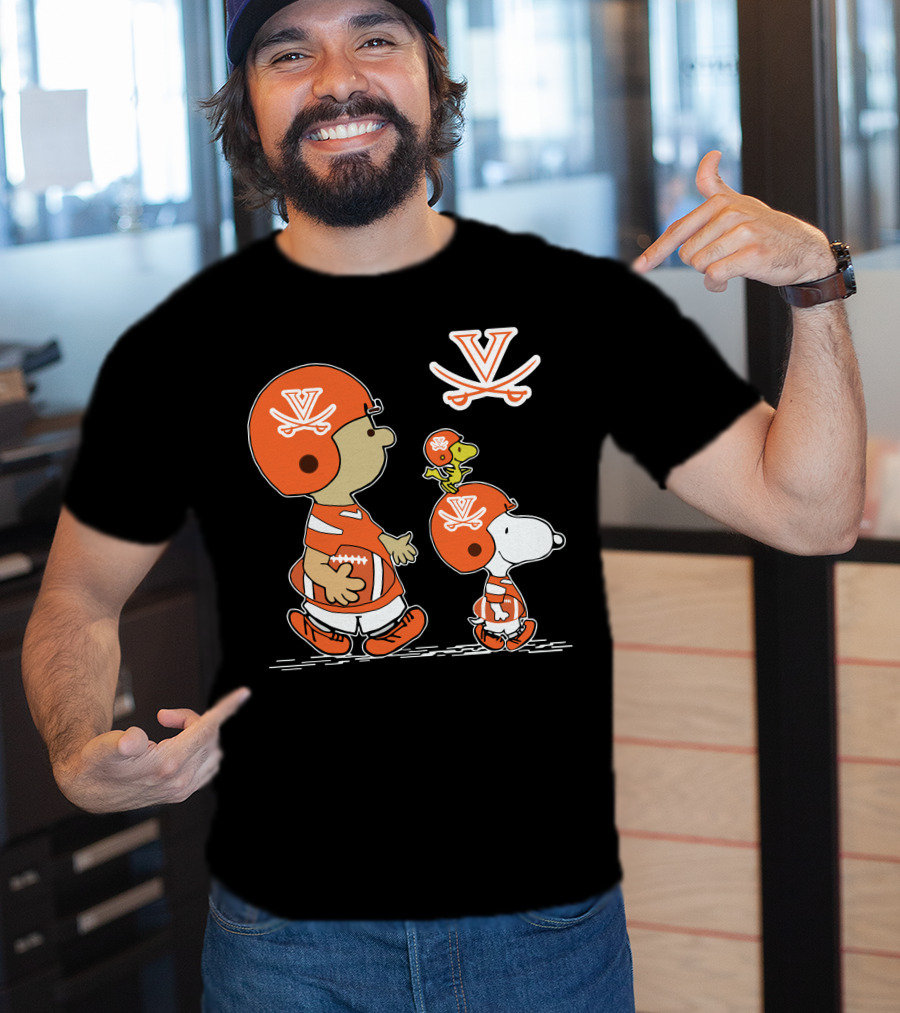 Virginia Cavaliers Peanuts Football Helmet Snoopy Woodstock T-Shirt
