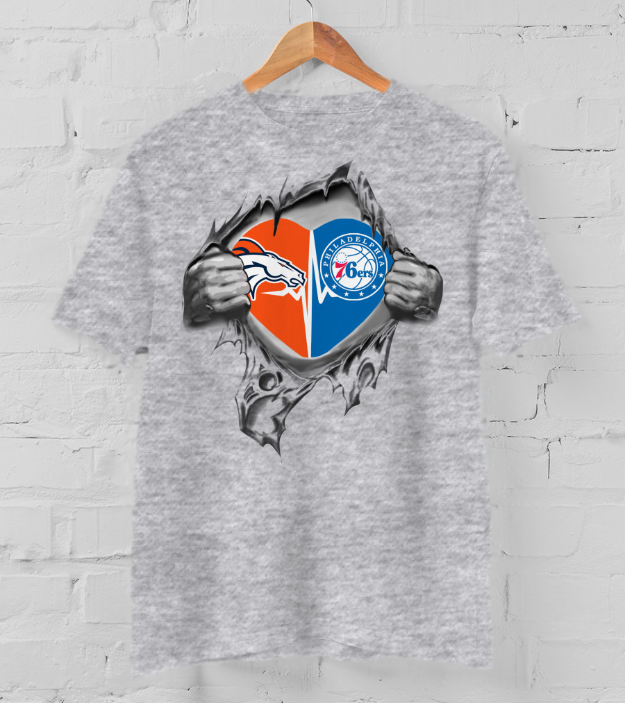 Broncos Philadelphia 76ers Heart Rip T-Shirt