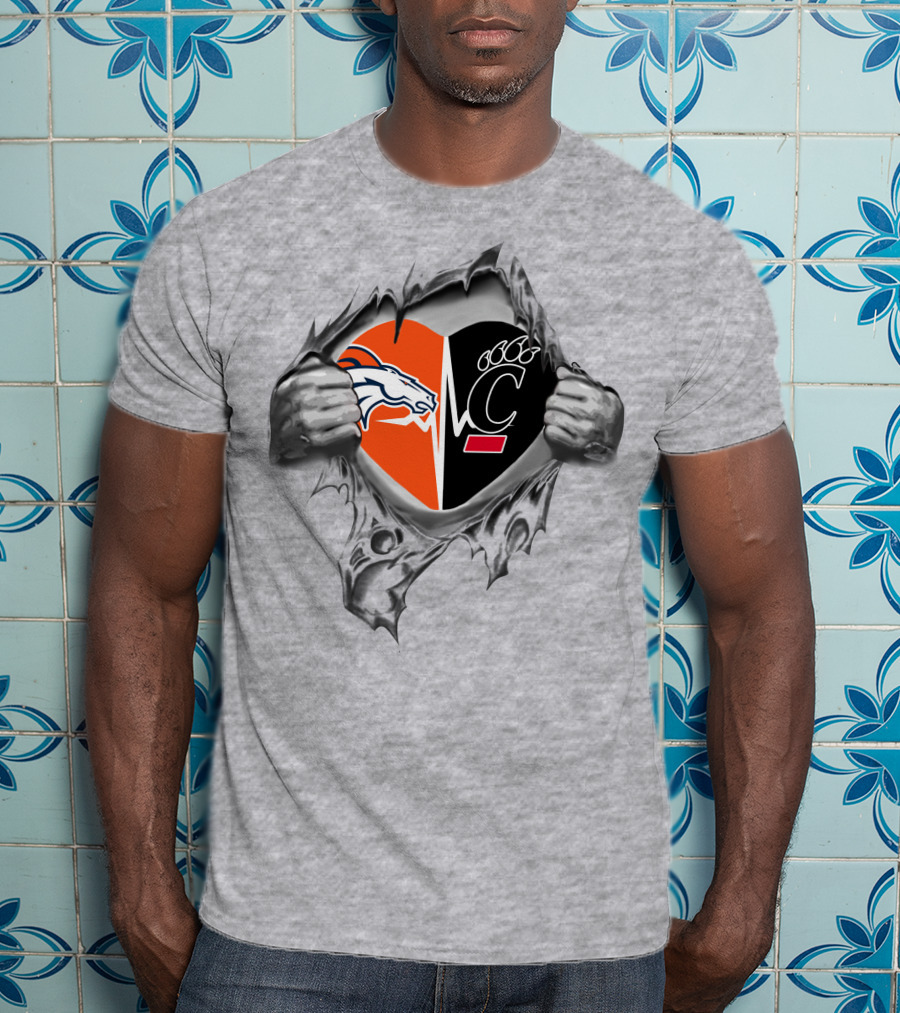 Broncos Bearcats Heart Logo With Tribal Hands T-Shirt