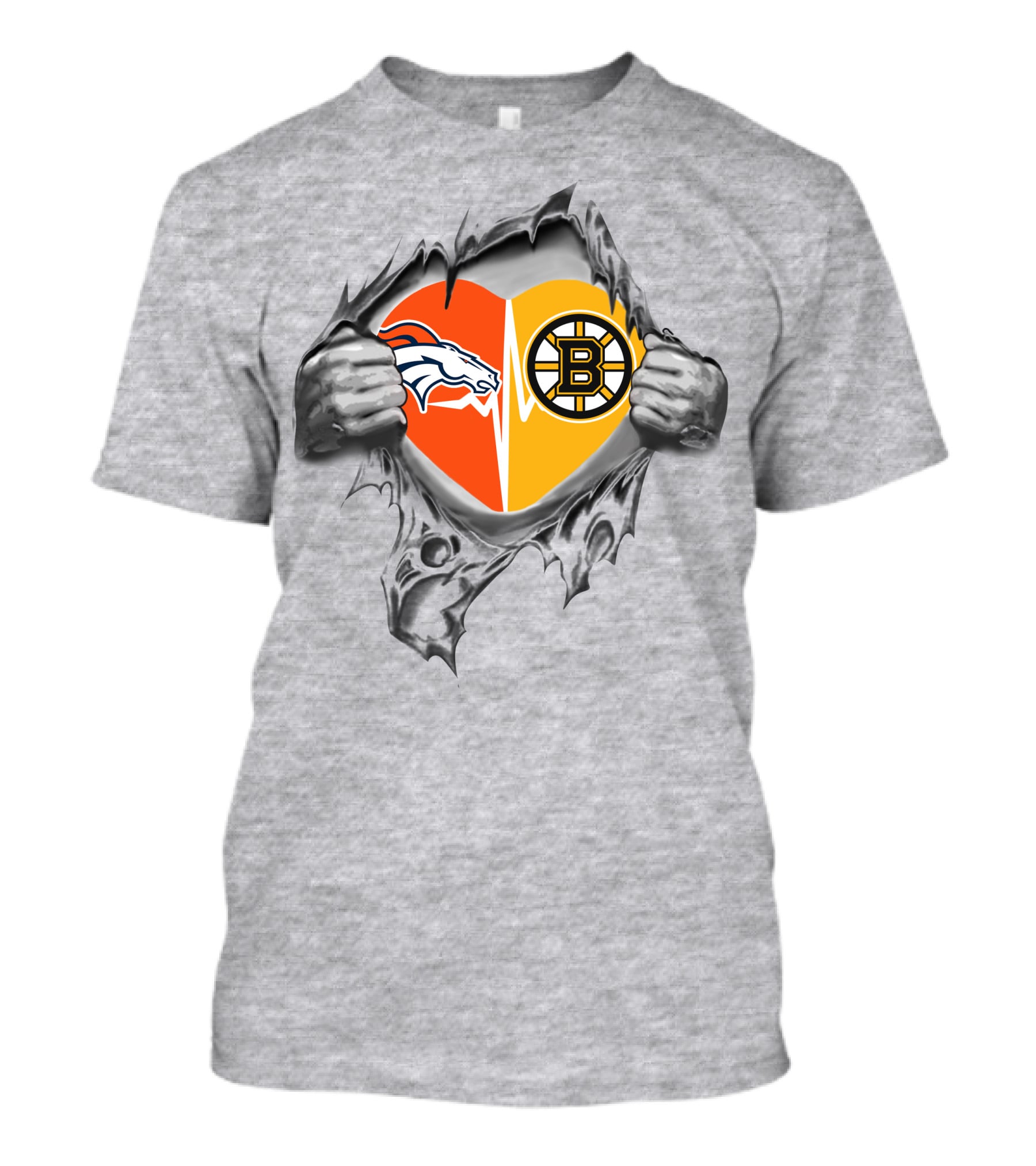 Broncos Bruins Heart Logo Torn Roots T-Shirt