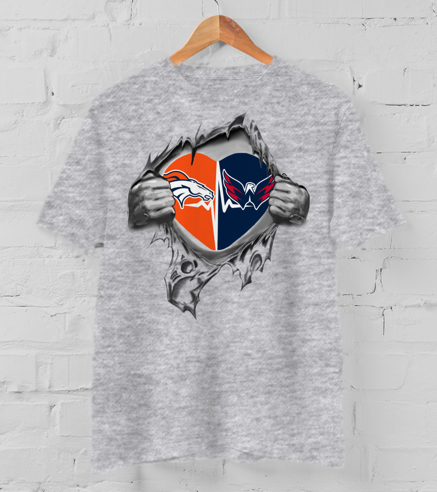 Broncos Capitals Heart Split Fans Essentials Pullover Hoodie T-Shirt