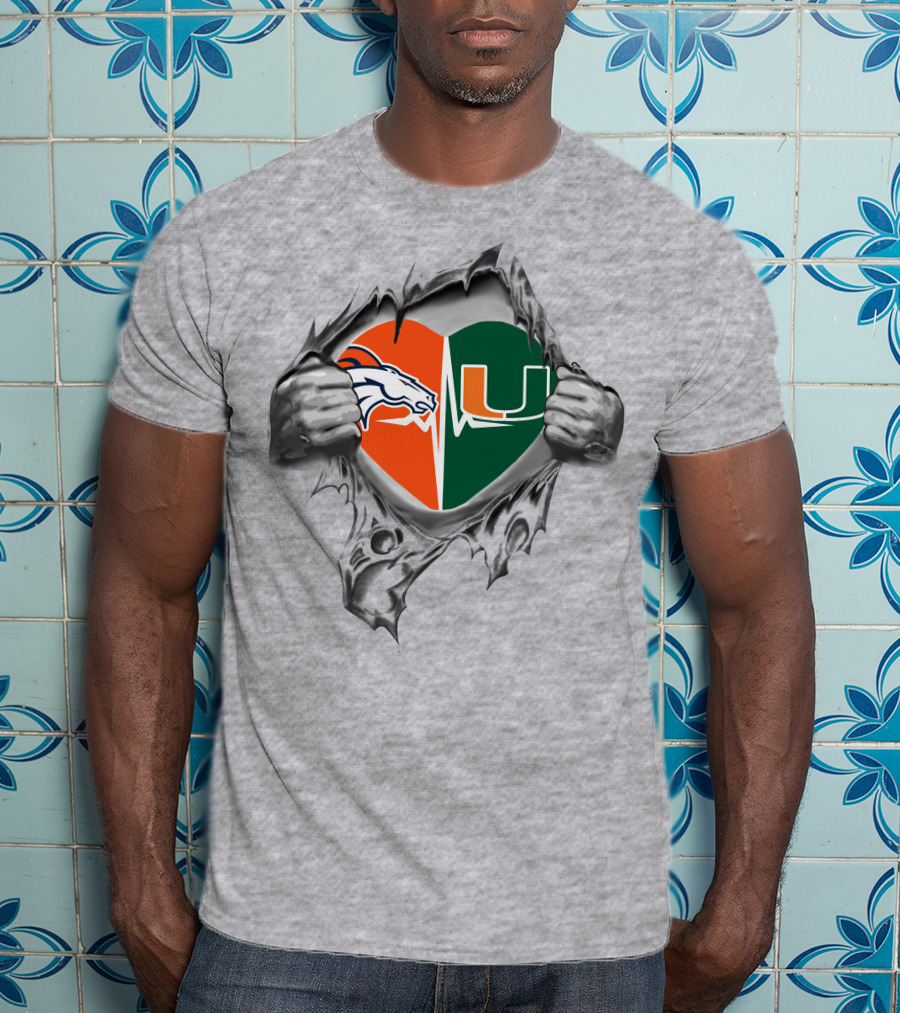 Broncos Hurricanes Heart Logo Fusion T-Shirt