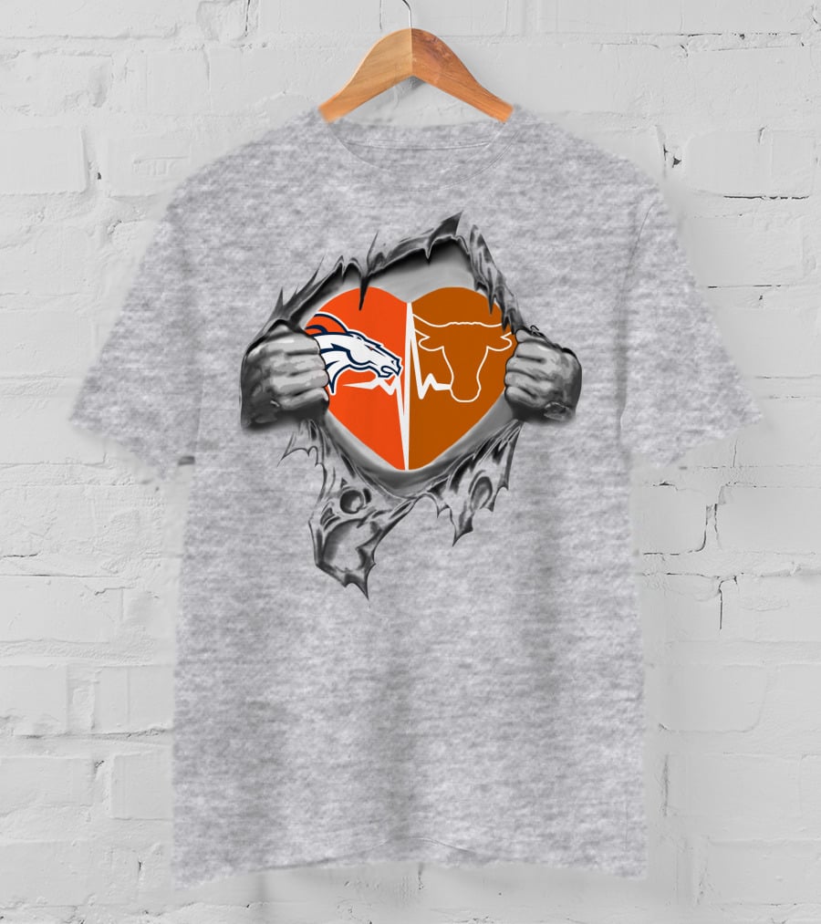 Broncos Longhorn Split Heart Peel T-Shirt