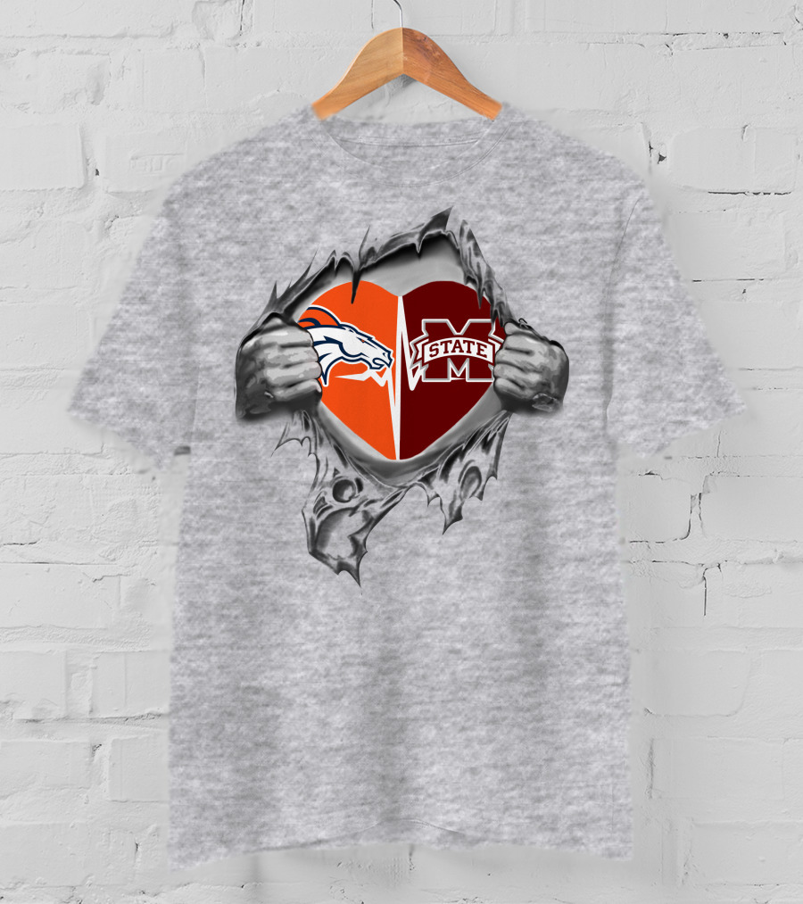 Broncos MS State Heart Logo Ripped T-Shirt