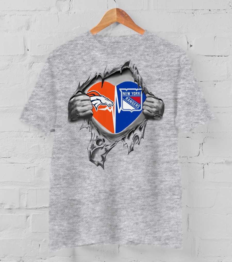 Broncos New York Rangers Heart Torn Dual Loyalty Fan Passion T-Shirt