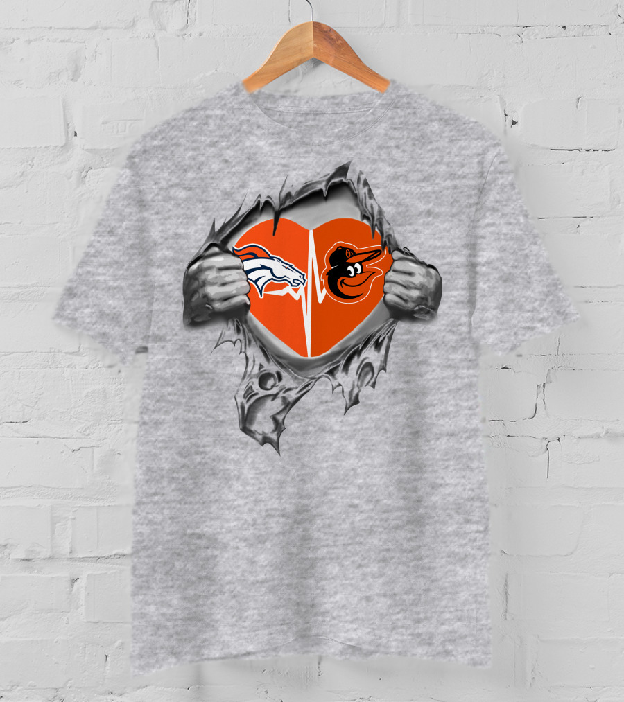 Broncos Orioles Heartbeat Passion Logo Fusion T-Shirt